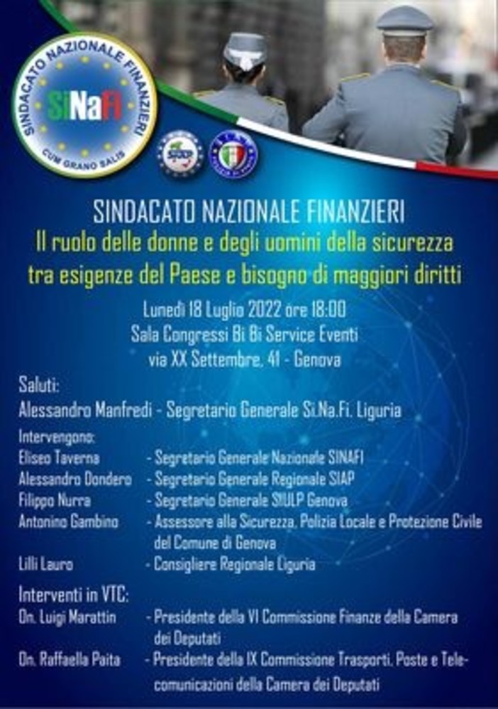 Oggi alle 18 l'incontro del Sindacato finanzieri su donne, uomini e sicurezza Oggi alle 18 l'incontro del Sindacato finanzieri su donne, uomini e sicurezza