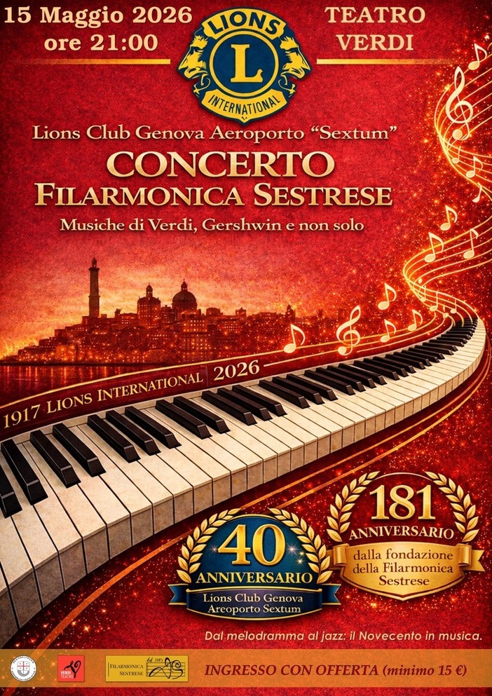 Solidarietà in musica al Teatro Verdi: “Da Verdi a Gershwin… e non solo” con la Filarmonica Sestrese