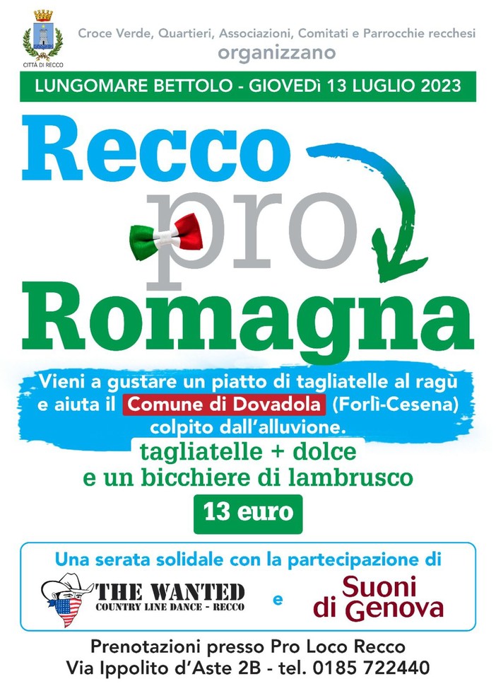 "Recco pro Romagna", una cena di solidarietà per la comunità di Dovadola