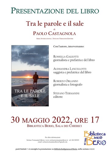 Tra le parole e il sale, lunedì 30 maggio la presentazione del libro di Paolo Castagnola