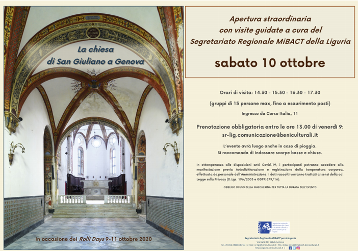 Il Segretariato Regionale MiBACT per la Liguria contribuisce all'edizione di ottobre dei Rolli Days 2020