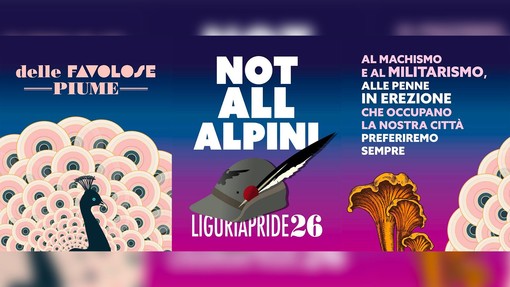 Grafiche del Liguria Pride contro gli alpini, il centrodestra attacca Salis: "Si dissoci e chiarisca sul patrocinio"