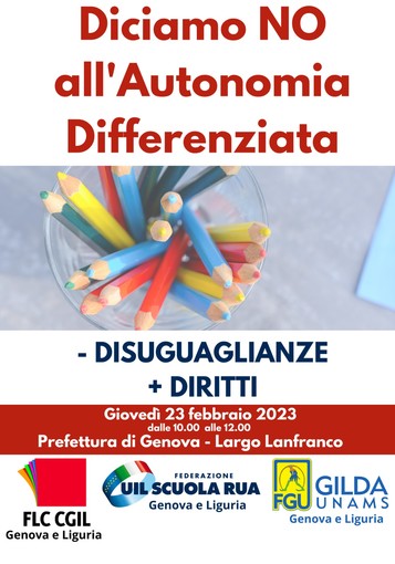 Scuola, domani presidio in Largo Lanfranco per dire 'NO' all'autonomia differenziata