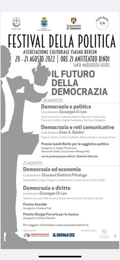 Festival della Politica 2022, al via il 20 agosto a S. Margherita Ligure