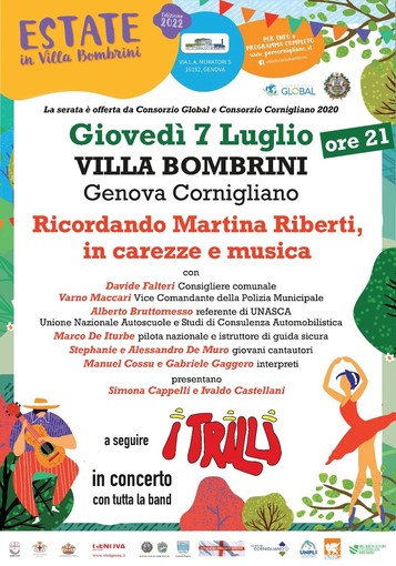 Giovedì 7 luglio a villa Bombrini una serata di musica con i Trilli nel ricordo di Martina Riberti