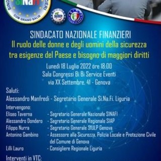 Oggi alle 18 l'incontro del Sindacato finanzieri su donne, uomini e sicurezza
