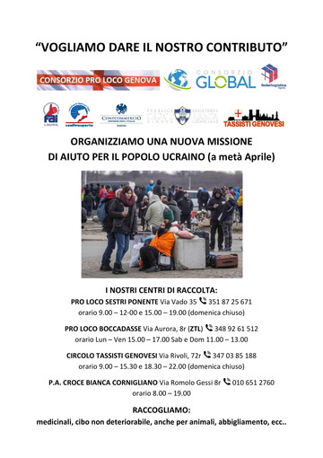 Pro Loco e associazioni genovesi organizzano una missione di aiuti per l'Ucraina