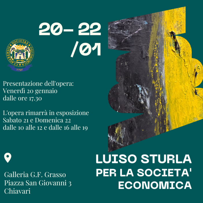 Chiavari, il 20 gennaio la presentazione dell'opera donata da Luiso Sturla ha donato alla Società Economica Chiavari, il 20 gennaio la presentazione dell'opera donata da Luiso Sturla ha donato alla Società Economica