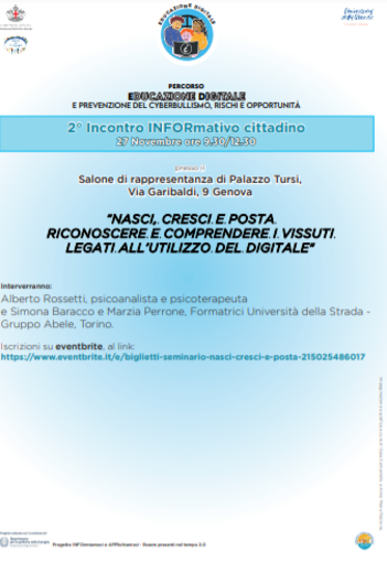 Educazione digitale e prevenzione del cyberbullismo, prosegue il percorso formativo del Comune di Genova dedicato al rapporto con le nuove tecnologie Educazione digitale e prevenzione del cyberbullismo, prosegue il percorso formativo del Comune di Genova dedicato al rapporto con le nuove tecnologie