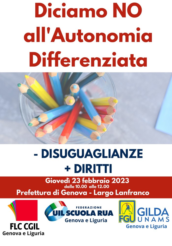 Scuola, domani presidio in Largo Lanfranco per dire 'NO' all'autonomia differenziata
