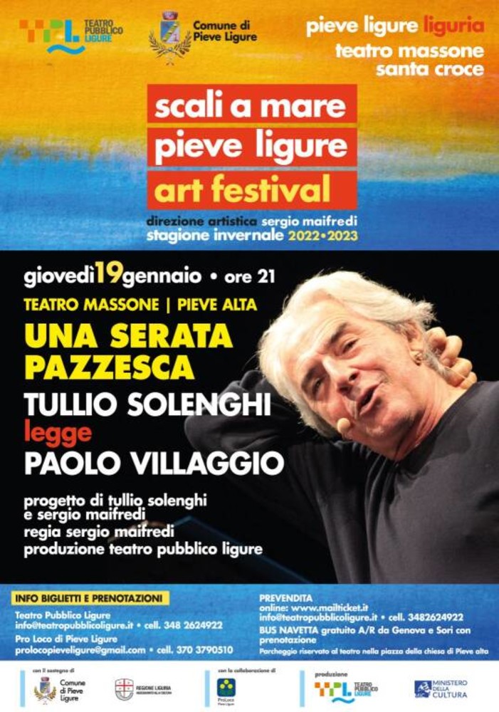 Pieve Ligure, tutto esaurito per la "serata pazzesca" di Tullio Solenghi dedicata a Fantozzi e a Paolo Villaggio scrittore