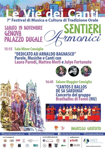 Sabato 19 novembre a Palazzo Ducale “Suoni di Liguria e Sardegna dedicati ad Arnaldo Bagnasco”