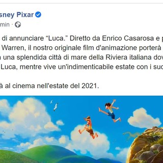 Disney Pixar annuncia &quot;Luca&quot;, un film ambientato in una città di mare italiana: sarà in Liguria?