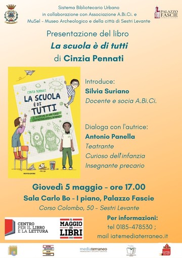 Sestri Levante, il 5 maggio a palazzo Fascie, la presentazione del libro 'La scuola è di tutti'