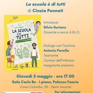 Sestri Levante, il 5 maggio a palazzo Fascie, la presentazione del libro 'La scuola è di tutti'