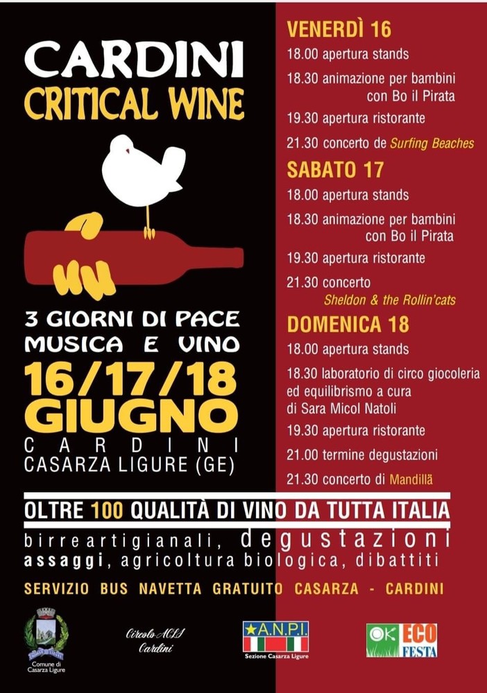 Casarza, nel week end torna il critical wine di Cardini
