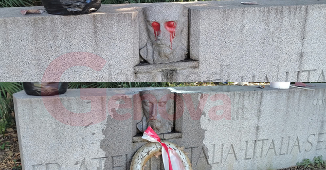 Monumento a Mameli sfregiato con vernice rossa, Aster interviene in meno di 24 ore Monumento a Mameli sfregiato con vernice rossa, Aster interviene in meno di 24 ore