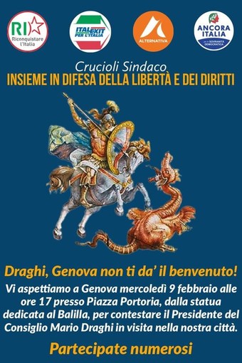 Arriva Draghi, domani manifestazione davanti alla statua del Balilla Arriva Draghi, domani manifestazione davanti alla statua del Balilla