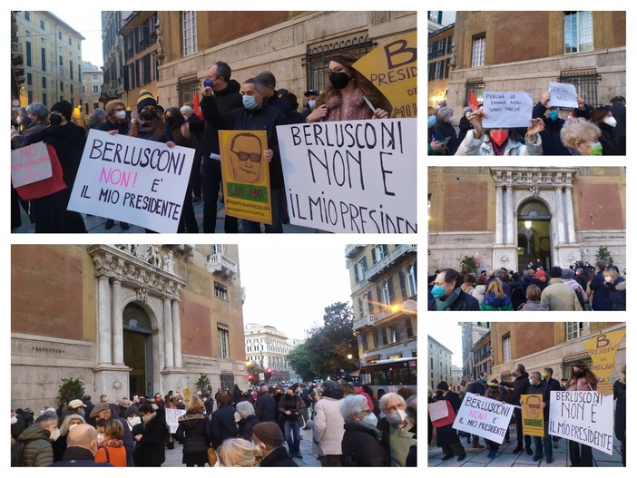 Un centinaio in piazza contro l'ipotesi Berlusconi presidente della Repubblica, Sansa: "Dopo trent'anni si parla ancora di lui" (FOTO e VIDEO)