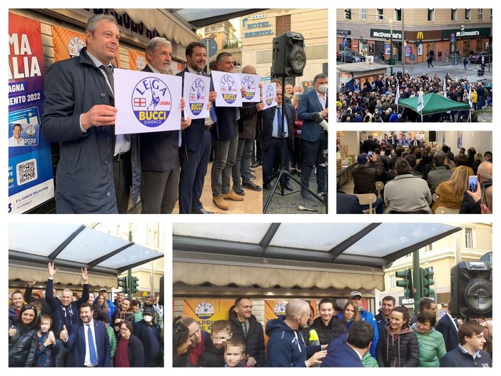 Elezioni comunali, Matteo Salvini a Genova, "Qui vinciamo al primo turno, vostro modello da esportare in tutta Italia"