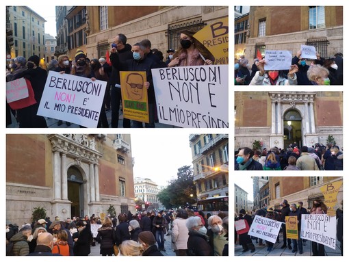 Un centinaio in piazza contro l'ipotesi Berlusconi presidente della Repubblica, Sansa: "Dopo trent'anni si parla ancora di lui" (FOTO e VIDEO)
