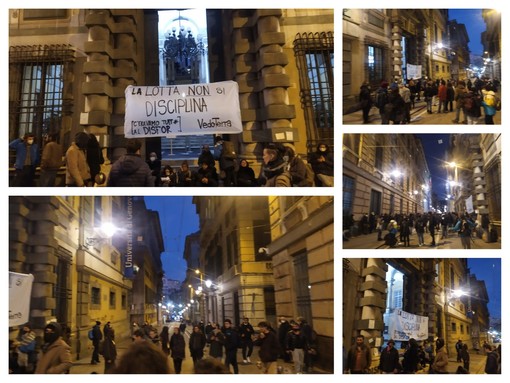 Provvedimenti nei confronti degli studenti che occuparono il Disfor, gli attivisti di Vedo Terra bloccano via Balbi (FOTO e VIDEO)