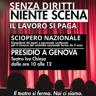 Spettacolo dal vivo, sciopero nazionale il 27 ottobre: a Genova presidio davanti al Teatro Ivo Chiesa