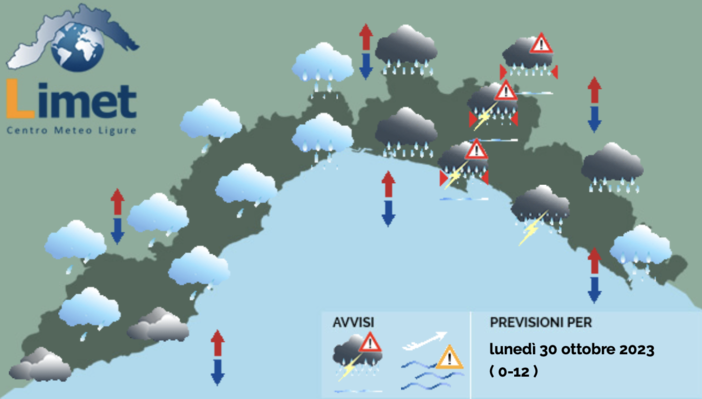 Meteo Liguria, piogge e temporali su tutta la regione. Allerta arancione su centro e levante Meteo Liguria, piogge e temporali su tutta la regione. Allerta arancione su centro e levante
