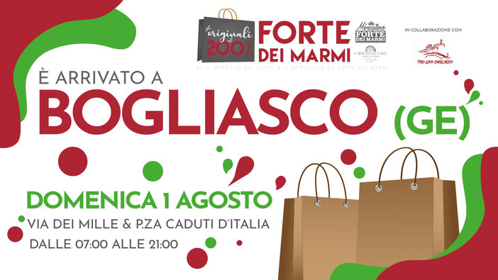 Il primo agosto a Bogliasco arriva il Mercatino da Forte dei Marmi