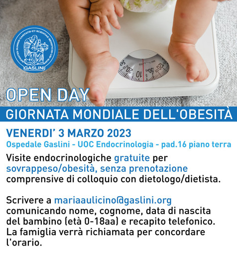 Giornata mondiale dell'Obesità, Open day all’ospedale Gaslini venerdì 3 marzo