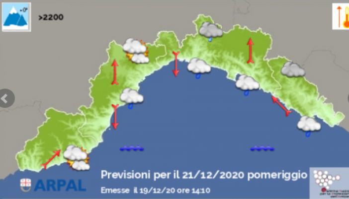 Meteo: giornata prevalentemente condizionata da rovesci su genovese e Levante