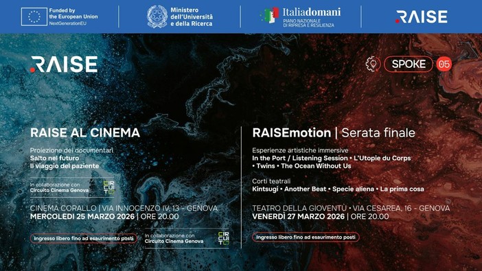 RAISE conclude il percorso di ricerca scientifica e tecnologica rappresentando, attraverso l’arte e la cultura, il connubio tra risultati scientifici e processi di ricerca. RAISE conclude il percorso di ricerca scientifica e tecnologica rappresentando, attraverso l’arte e la cultura, il connubio tra risultati scientifici e processi di ricerca.