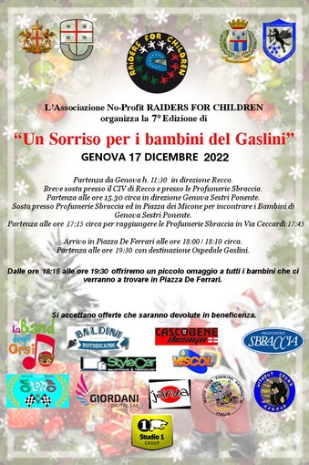 Infanzia, sabato 17 torna la staffetta motociclistica “Un sorriso per i bambini del Gaslini” Infanzia, sabato 17 torna la staffetta motociclistica “Un sorriso per i bambini del Gaslini”
