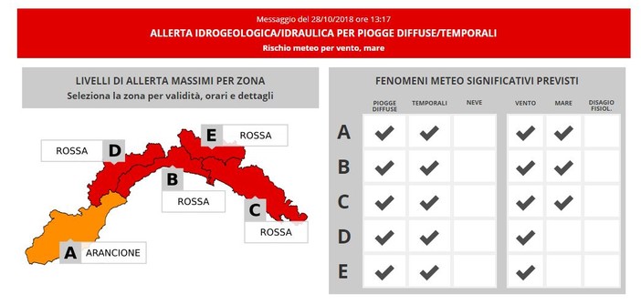 Allerta rossa: le disposizioni del Coc per lunedì 29 ottobre Allerta rossa: le disposizioni del Coc per lunedì 29 ottobre