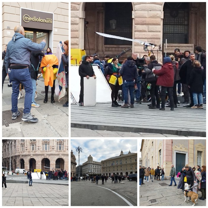 Blanca, nuove scene in piazza De Ferrari, il set circondato dai curiosi (Foto)
