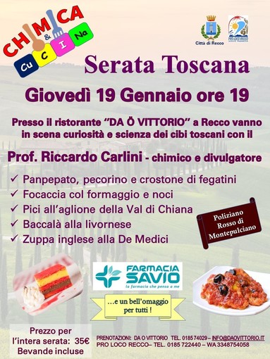 Recco, "Chimica e Cucina - In giro per l'Italia" omaggia la Toscana Recco, "Chimica e Cucina - In giro per l'Italia" omaggia la Toscana