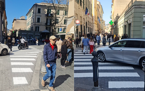 Piazza Baracca, dalle parole ai fatti: tracciate le strisce pedonali nella rotonda di via Sestri