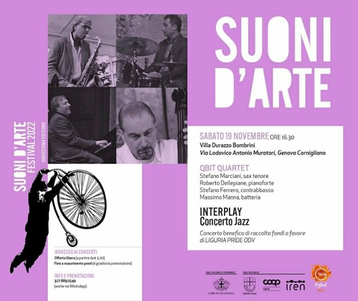 Interplay, a Villa Bombrini il concerto jazz dei &quot;Qubit Quartet&quot; a favore del Liguria Pride