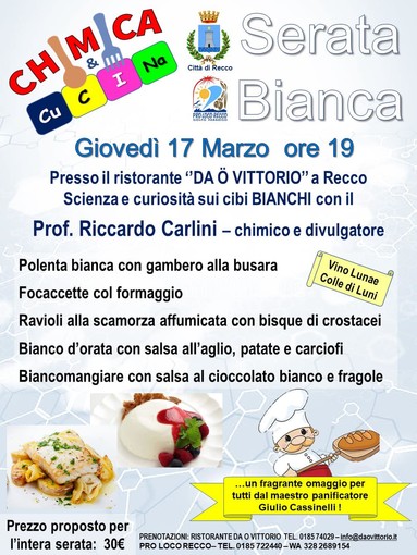 Chimica &amp; Cucina, a Recco arriva la Serata Bianca