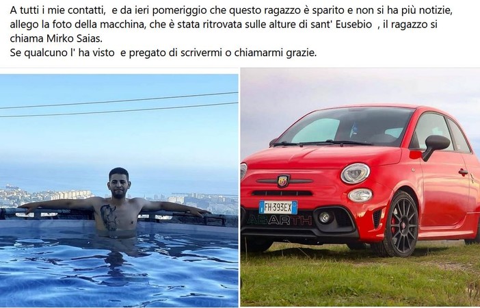 Genova, giovane scomparso da 24 ore, l'appello dei familiari, l'auto ritrovata sulle alture di Sant'Eusebio