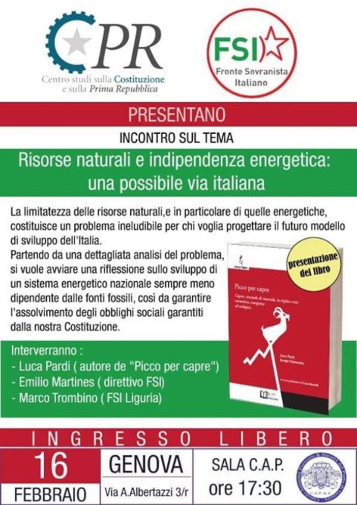 L'autonomia energetica per l'Italia nel convegno del Fronte Sovraniosta Italiano L'autonomia energetica per l'Italia nel convegno del Fronte Sovraniosta Italiano