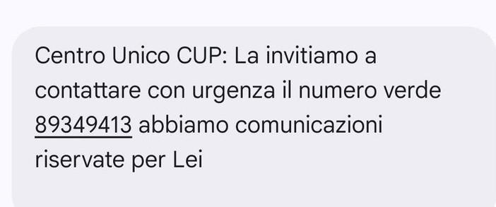 Falsi sms a nome del Cup, l’allarme della Regione: “Non rispondete e non richiamate quei numeri” Falsi sms a nome del Cup, l’allarme della Regione: “Non rispondete e non richiamate quei numeri”