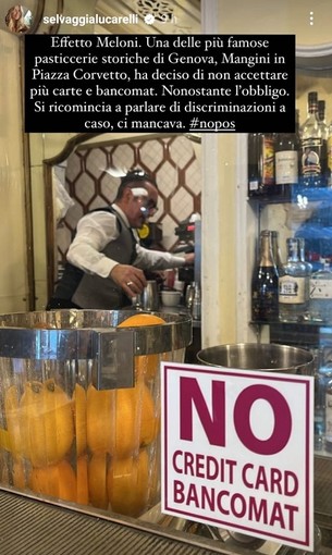 Obbligo di pos, Selvaggia Lucarelli su Instagram contro il bar Mangini, noto per non accettare pagamenti elettronici