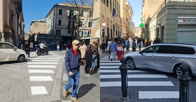 Piazza Baracca, dalle parole ai fatti: tracciate le strisce pedonali nella rotonda di via Sestri