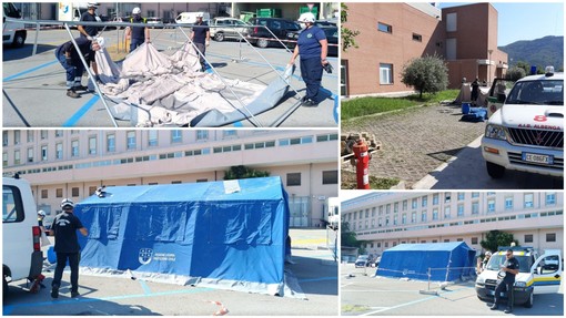 Ripresa delle scuole: agli ospedali di Savona e Albenga due tende triage per ricevere gli studenti con sintomi da Covid-19 (FOTO)