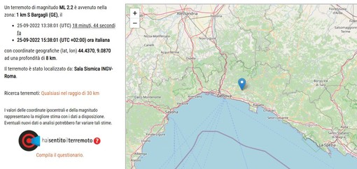 Terremoto nel genovesato, due nuove scosse del 2.5 e 2.2 a Bargagli
