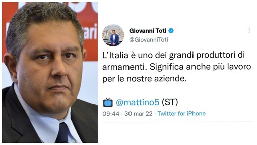 Aumento spesa armamenti, Toti: "Italia grande produttore, significa più lavoro". E' bufera social sul presidente
