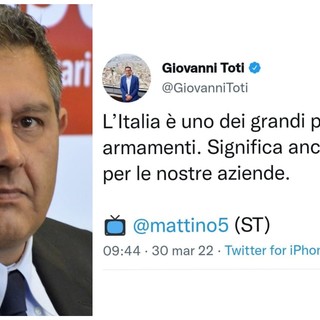Aumento spesa armamenti, Toti: "Italia grande produttore, significa più lavoro". E' bufera social sul presidente