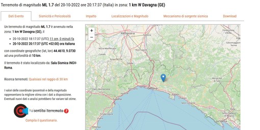 Terremoto, nuova scossa a Davagna dell'1.7 della scala Richter Terremoto, nuova scossa a Davagna dell'1.7 della scala Richter