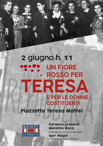 L’omaggio alle donne costituenti di Anpi e Cgil Genova per la Festa della Repubblica L’omaggio alle donne costituenti di Anpi e Cgil Genova per la Festa della Repubblica